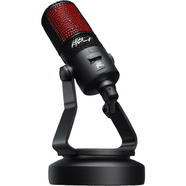 "Create an emoji of the HyperX QuadCast microphone with its red LED grille, black body, and cylindrical shape, including a compact stand with a shock mount."

 emoji