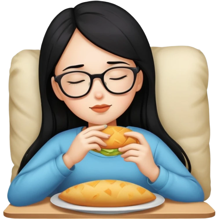girl with straight black hair in different shapes (sleeping, eating, wearing glasses...) emoji