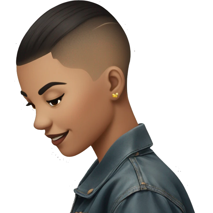 Joven con línea en la ceja, cabello liso color negro con corte Buzz cut emoji