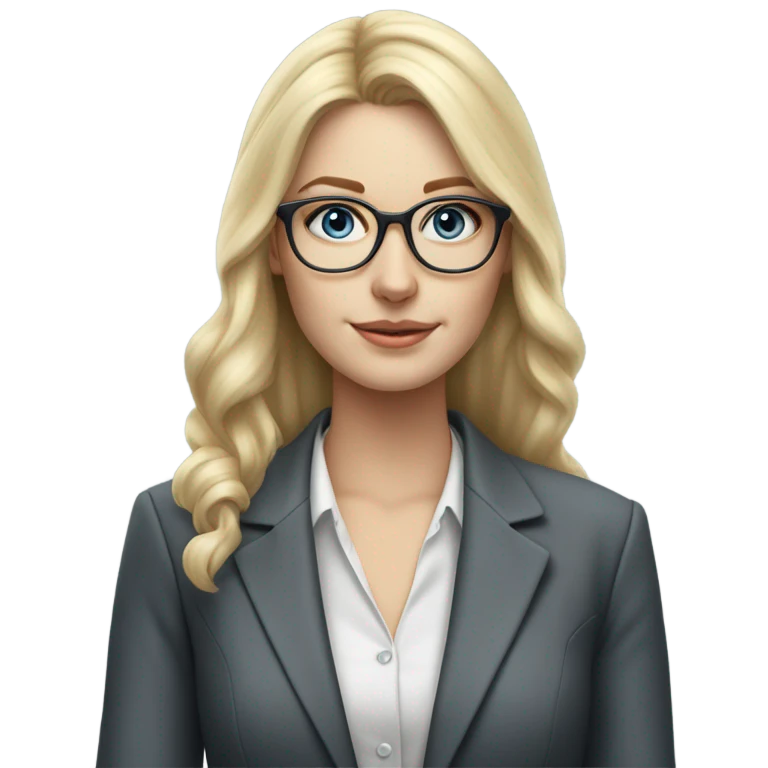 Pretty Caucasian blonde woman with glasses in a suit working, hyper realistic with blue eyes  emoji