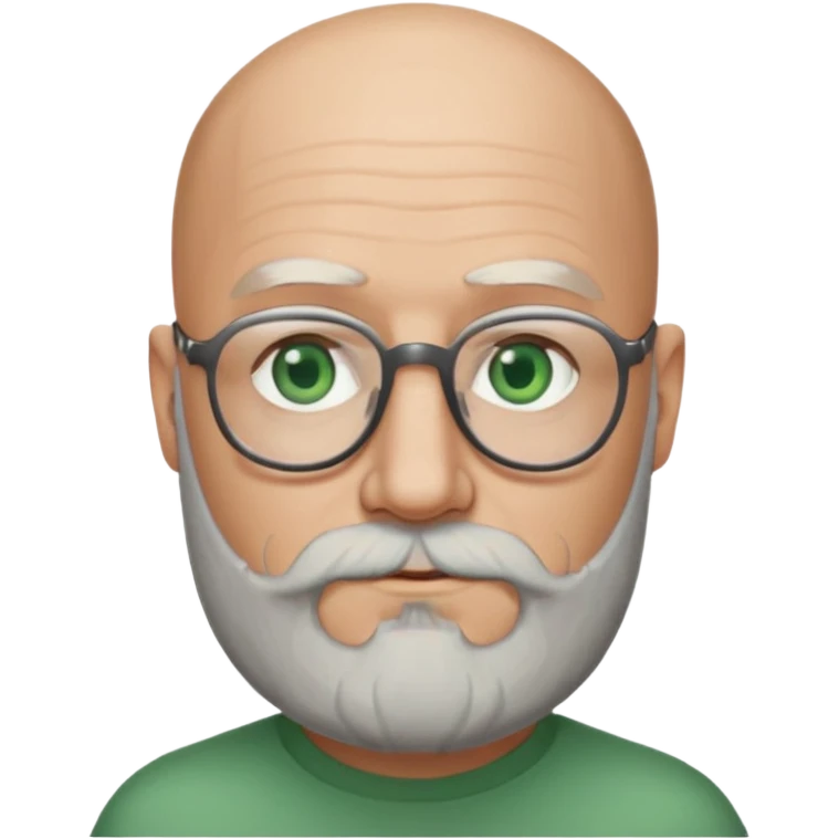 50 years old, green eyes, 2 days salt and pepper beard, bald, glasses emoji