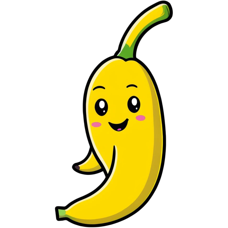 cute banana character with a smiling face emoji