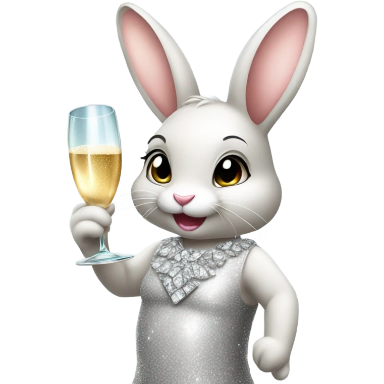 mischievous bunny wearing a diamond dress drinking champagne  emoji