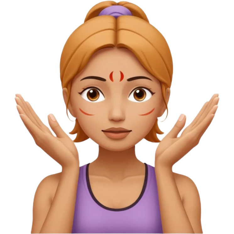 Minimal emoji of a woman performing face yoga, both hands placed on the face, fingers pressing and lifting facial muscles, clear hand-on-face exercise movement, simple wellness icon style, no beauty or medical elements

 emoji