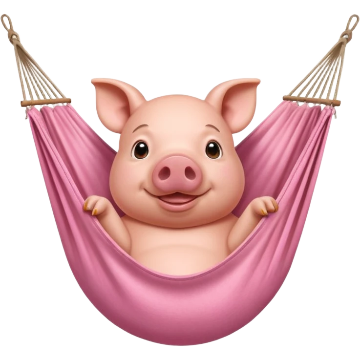 A pig lying in a hammock, fully relaxed, portrait, bust up emoji