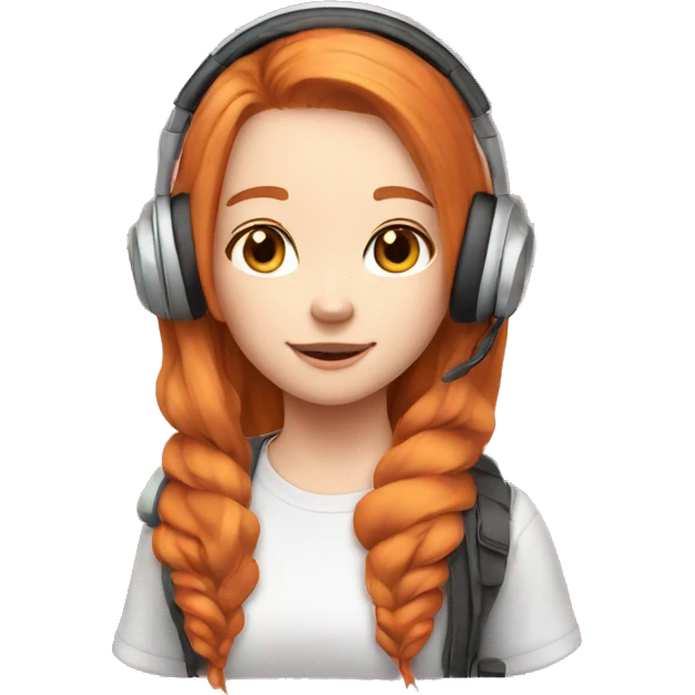 Cute ginger Gaming girl straight hair. Pink thick headset emoji