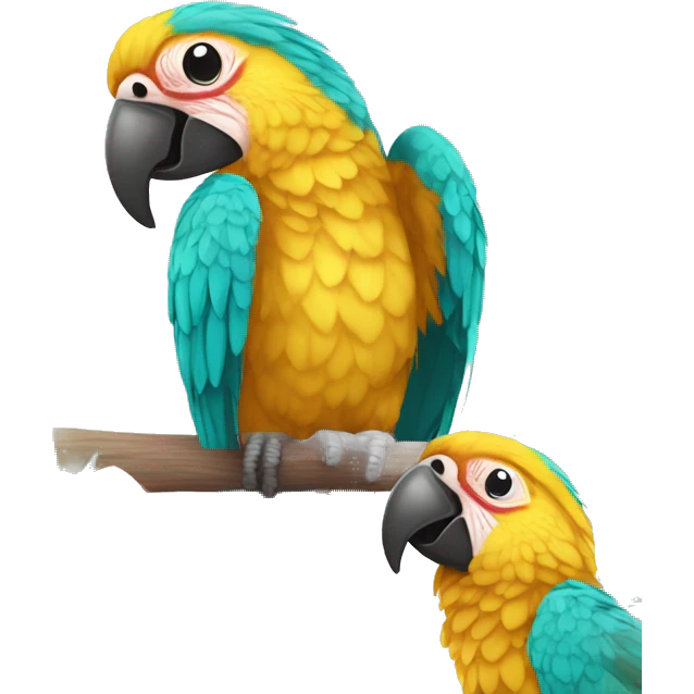 Summer beach cyan pink mustard yellow multicoloured parrot macaw bird holding a plant vine in beak Spanish Italian Mediterranean style floral emoji