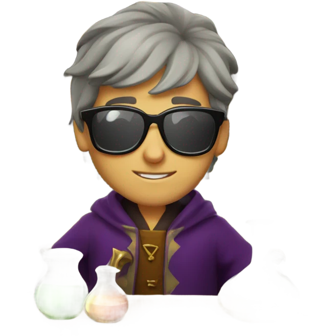 Young male wizard mixing potions while wearing sunglasses emoji