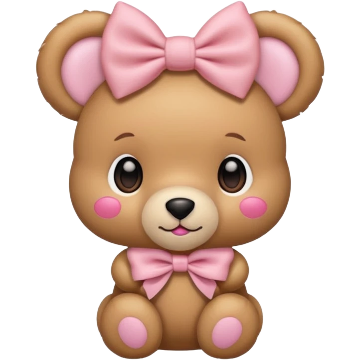 The og emoji teddy bear eith some pink blush and a cute pink coquette bow in the ear emoji