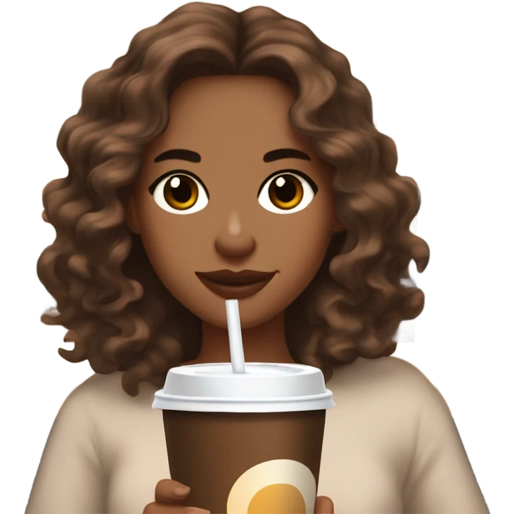 aesthetic white girl with brown wavy hair and brown eyes sipping an iced americano in a cute coffee shop  emoji