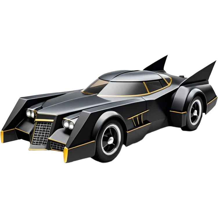  the animated series aerodynamic dark futuristic concept Batmobile loosely based on 1976 Cadillac coupe (flat long straight faceted mechanical body) winged stealthy street hot rod  emoji