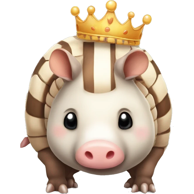  Brown and white piebald chubby round armadillo pig panda centipede armadillo wearing a crown emoji