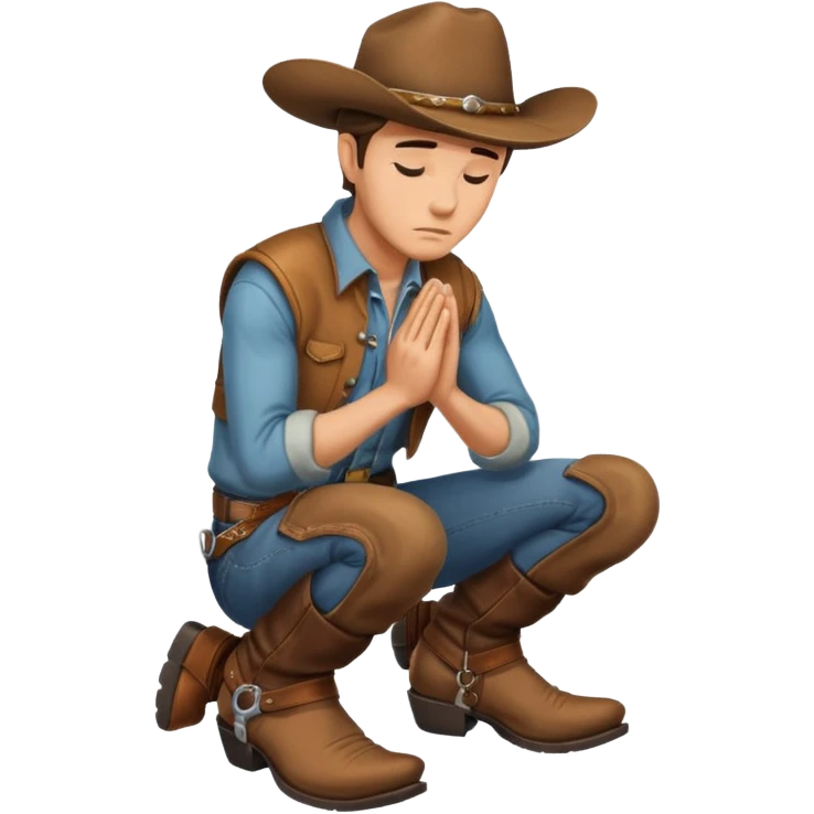 cowboy kneeling in prayer focusing on his boots emoji