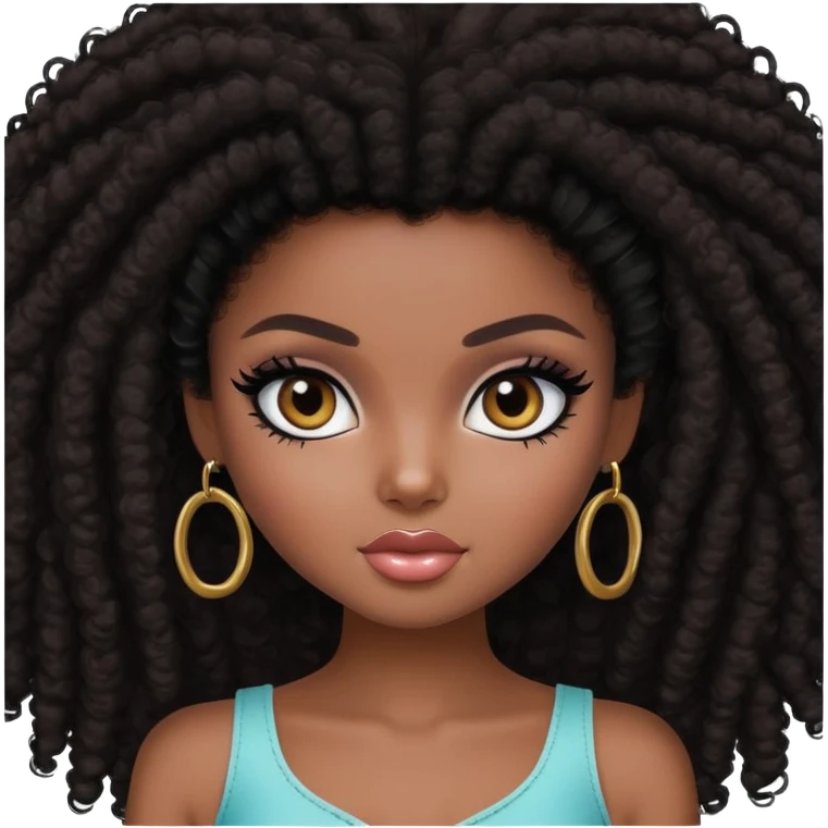 pretty bratz girl, dark brown afro, dark brown eyes, black eyeliner, deep black skin emoji