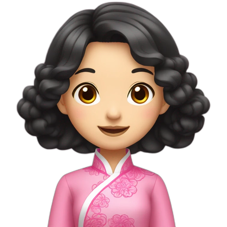 asian girl smiling, wavy black hair posing with pink ao dai full body side pose emoji