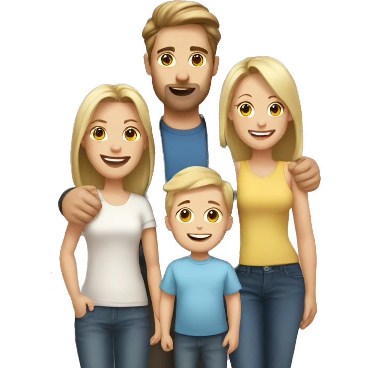 happy family dad with brown hair with blonde mom and blonde baby boy emoji