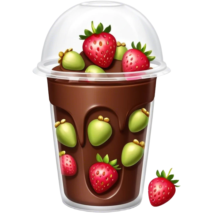 Chocolate covered Strawberries with pistachios in a plastic cup emoji