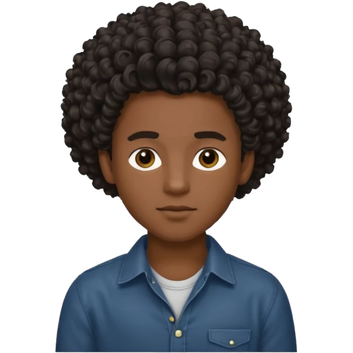 Garoto estiloso, bonito, gentil, de pele negra com cabelo cacheado e grande emoji