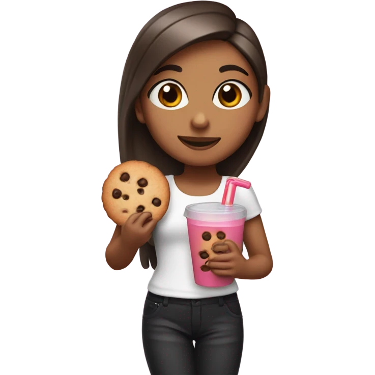 girl with cookie and juice, like a ariana grande emoji