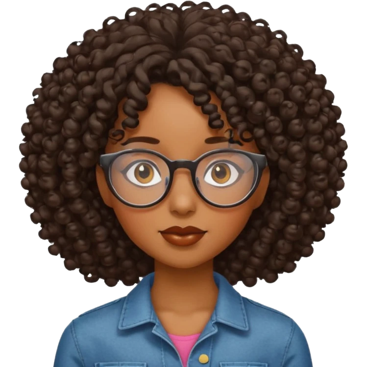 Black girl with curly hair and glasses emoji