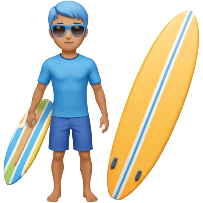 cute male surfer riding a wave, wearing shorts, sunglasses, holding balance, colorful surfboard, 3D cartoon, mobile game icon, clean background, no text emoji