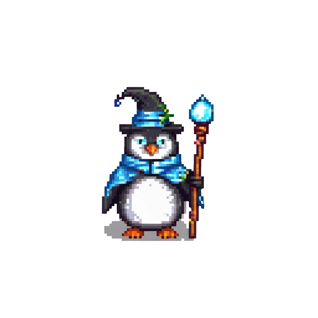 penguin wizard holding a staff emoji
