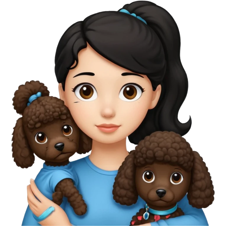 Ponytail black hair girl with brown Poodle say goodbye  emoji