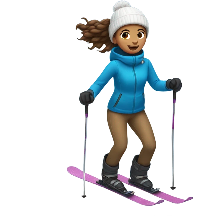 Girl with brown hair skiing down a hill emoji