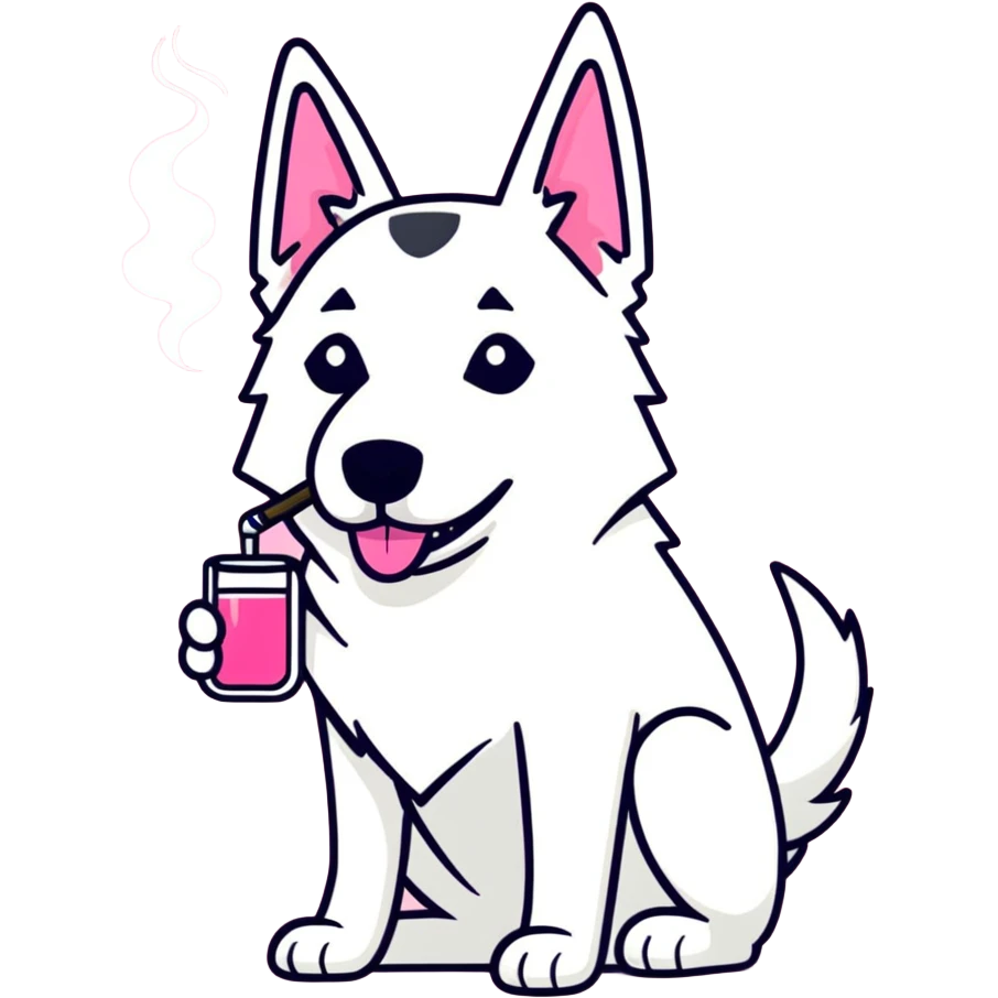 White belgian Shepard smokes pink bong emoji