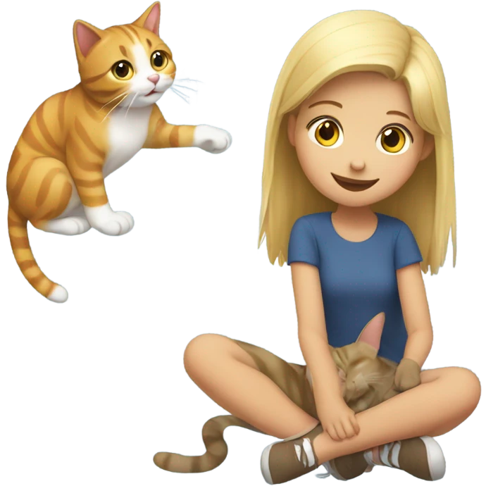 girl playing with cat emoji