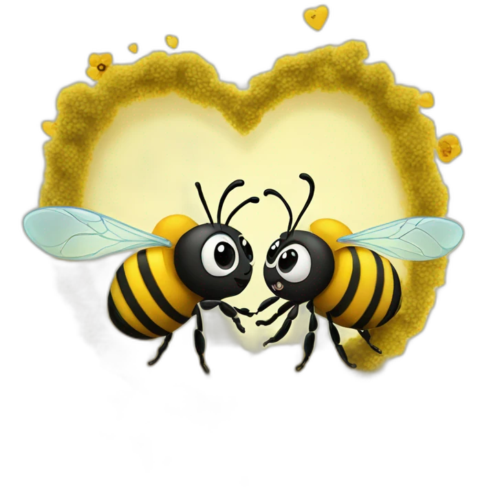 two bees in love around a mini-bee newborn emoji