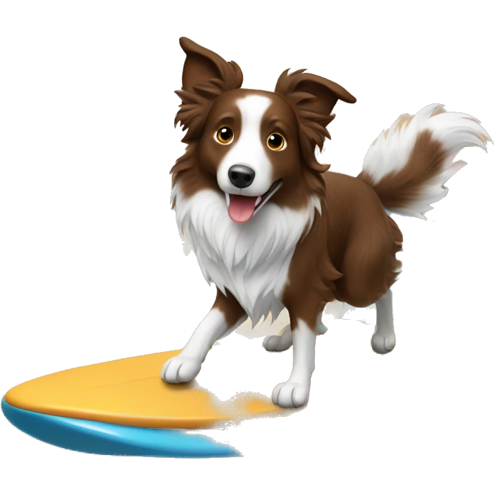 Brown border collie surfing emoji