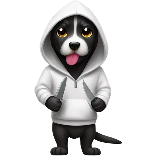 Dog wearing hoodie with a knife emoji