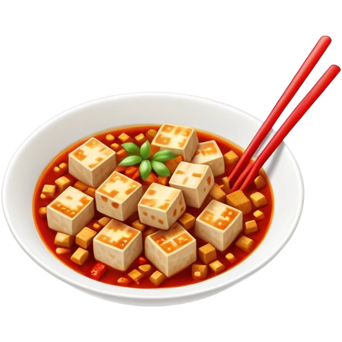 Sichuan Mapo Tofu spicy red dish with tofu cubes, simplified emoji style with bold outlines and bright colors, cartoon style national famous Chinese cuisine emoji