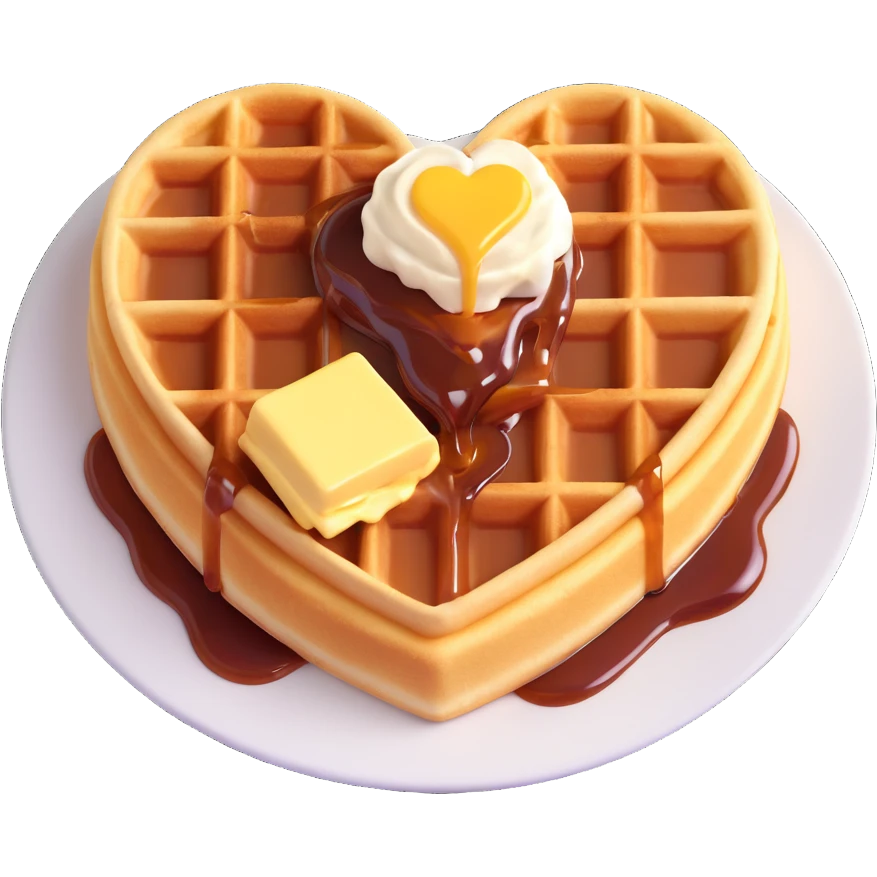 heart-shaped waffle with syrup and a pat of butter, warm and inviting emoji
