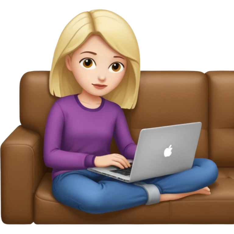A girl is working with a laptop while lying on the sofa emoji