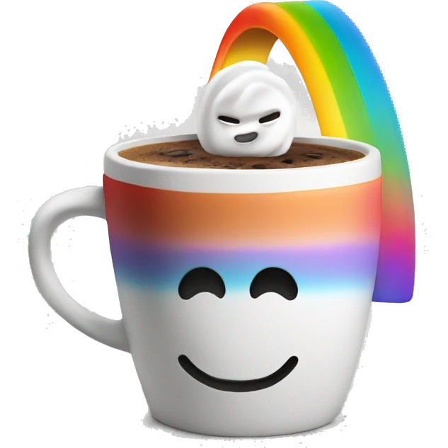 Rainbow coffee cup with hot coco and no face emoji