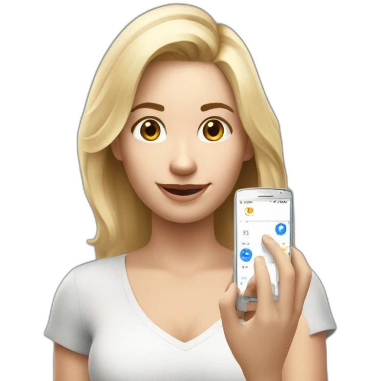 Rubia con celular motorola con numero en la mano emoji