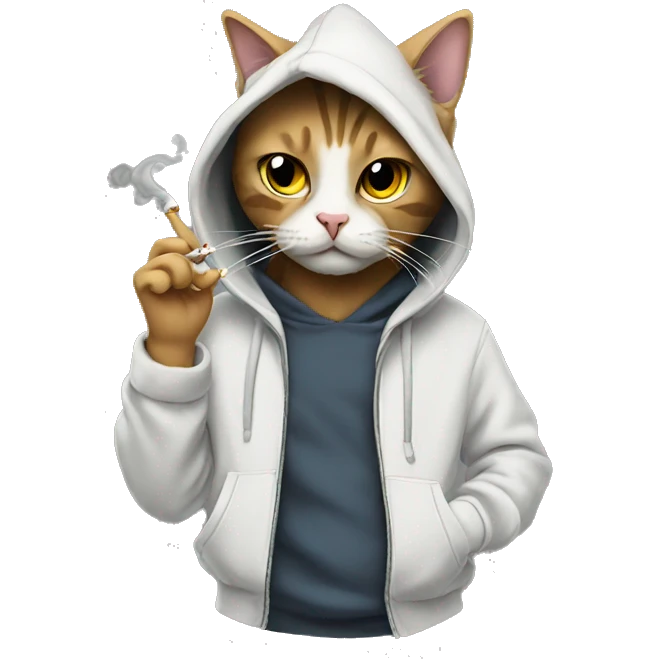 Cat wearing a hoodie smoking emoji