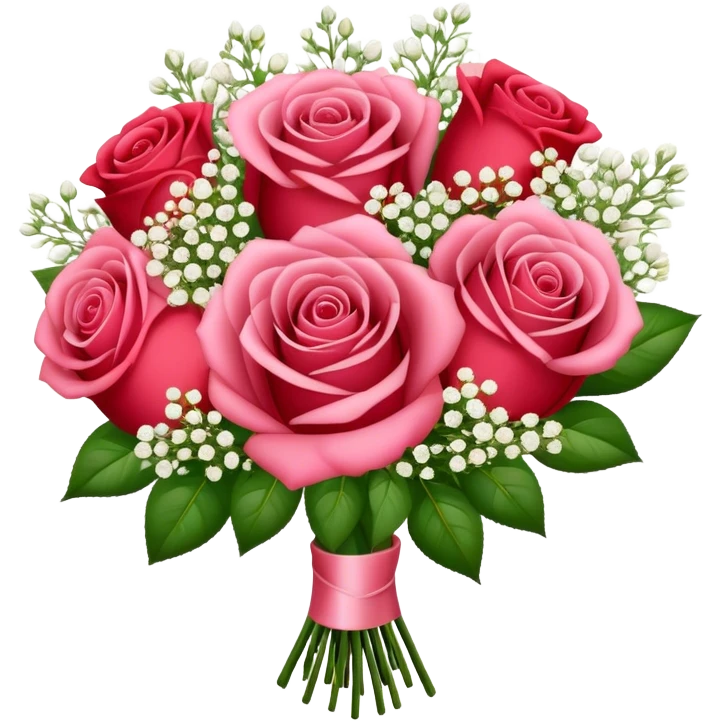 Rose bouquet with babies breath emoji