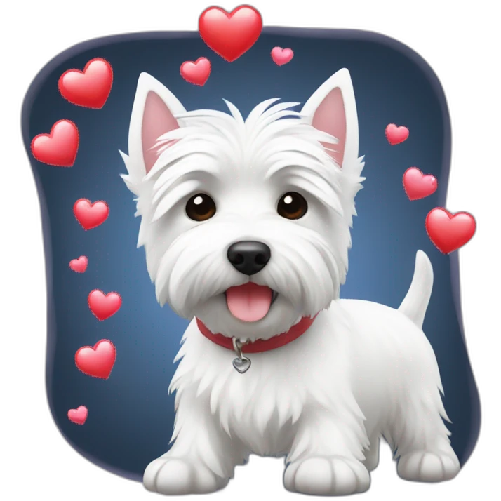 Westie with catching bubbles of hearts emoji