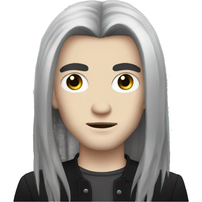 Goth white guy with long black hair grey eyes emoji
