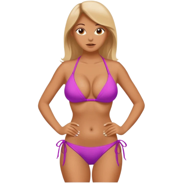 Lady with huge boobs, in a tight bikini, tanned, boobs are so big they are struggling to be contained in tight bikini emoji