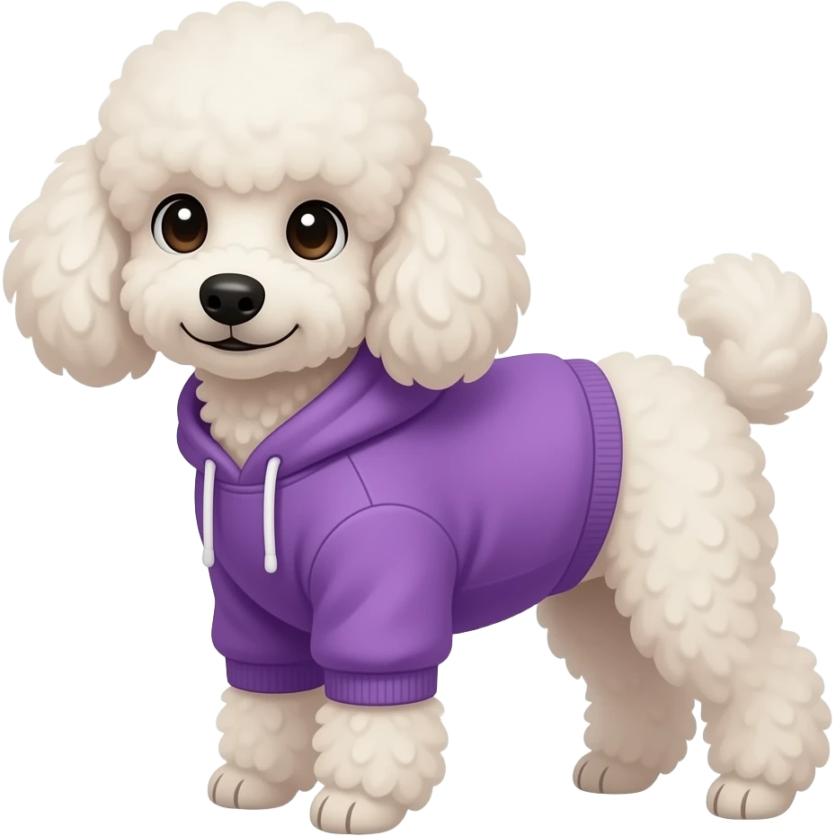 a poodle dog in a purple sweatshirt emoji