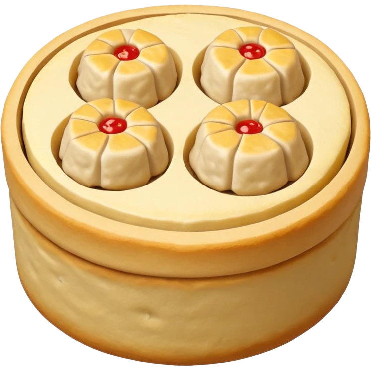 siu mai (a type of dim sum, just 1 cube of white color fish patty wrapped by yellow dough, leaving only the top part unwrapped, shape looks like short cylinder shape) emoji