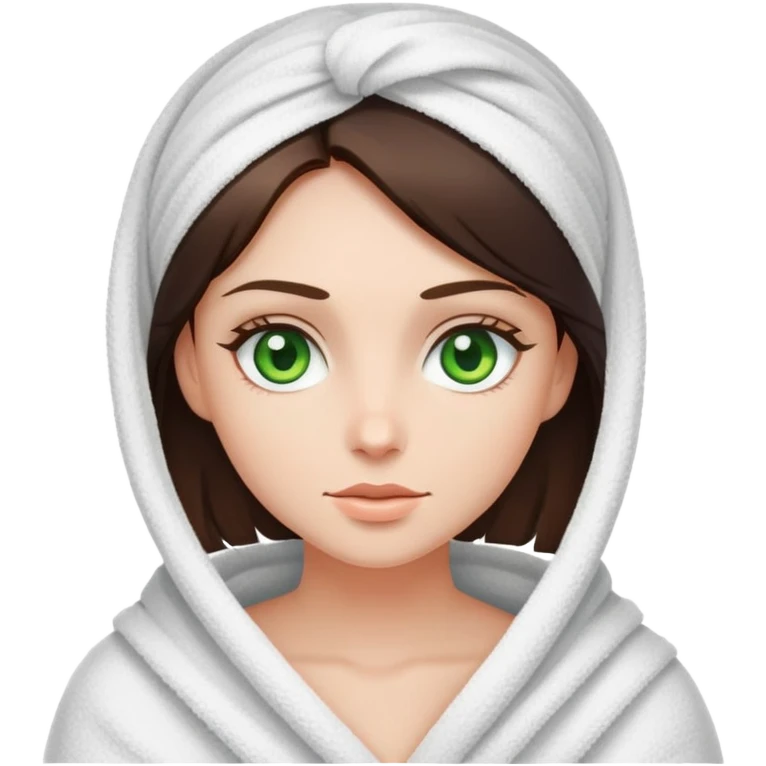 Brunette with green eyes wrapped in towel emoji