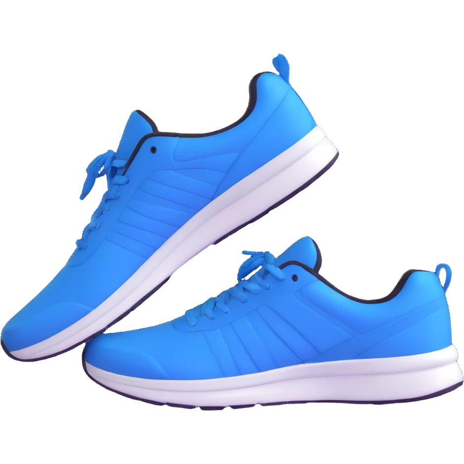 pair of blue running shoes emoji, cartoonish 3D emoji style, white soles, side view emoji