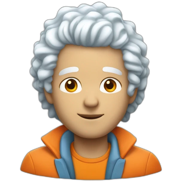 light blue skin curly white hair man with orange jacket emoji