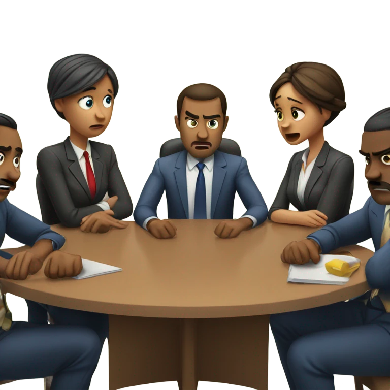 unhappy business people sitting around at a round table emoji