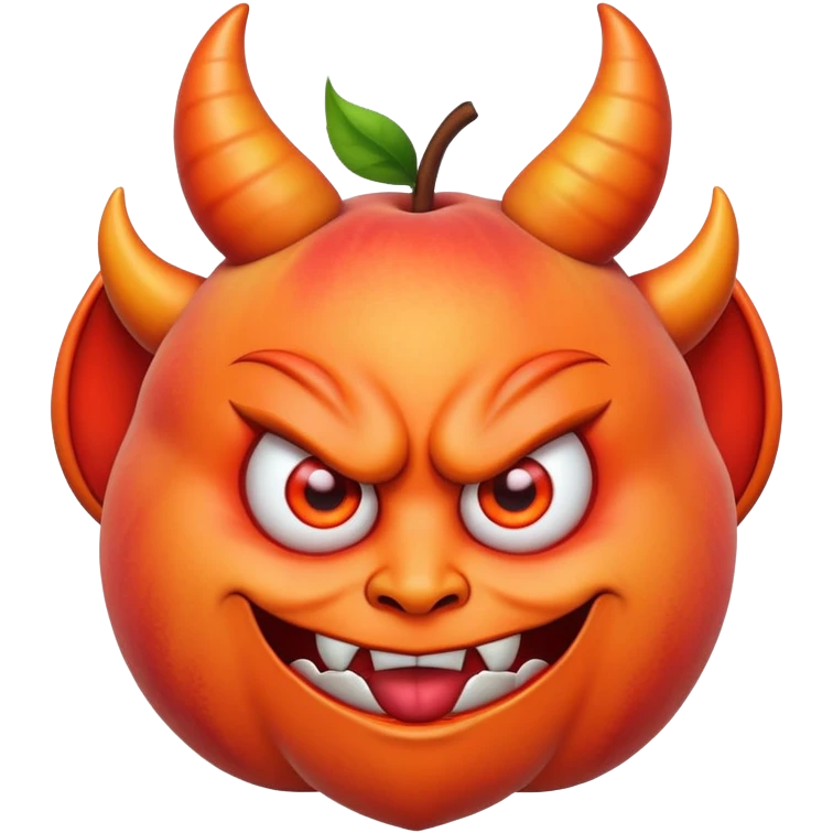A peach with devil horns and a devil face emoji